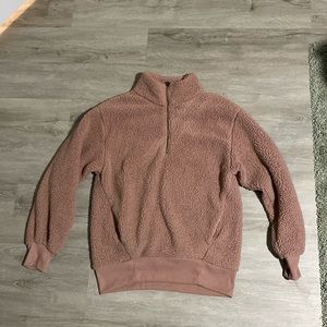 American Eagle Oversized Sherpa Quarter Zip in Pink